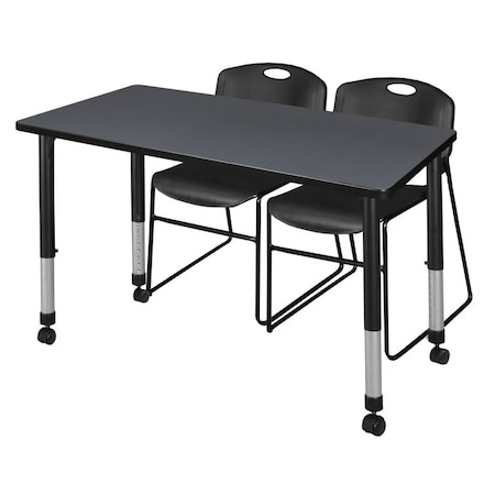 Regency Regency Kee 48 x 24 in. Mobile Adjustable Classroom Table- Grey & 2 Zeng Stack Chairs- Black MT4824GYAPCBK44BK
